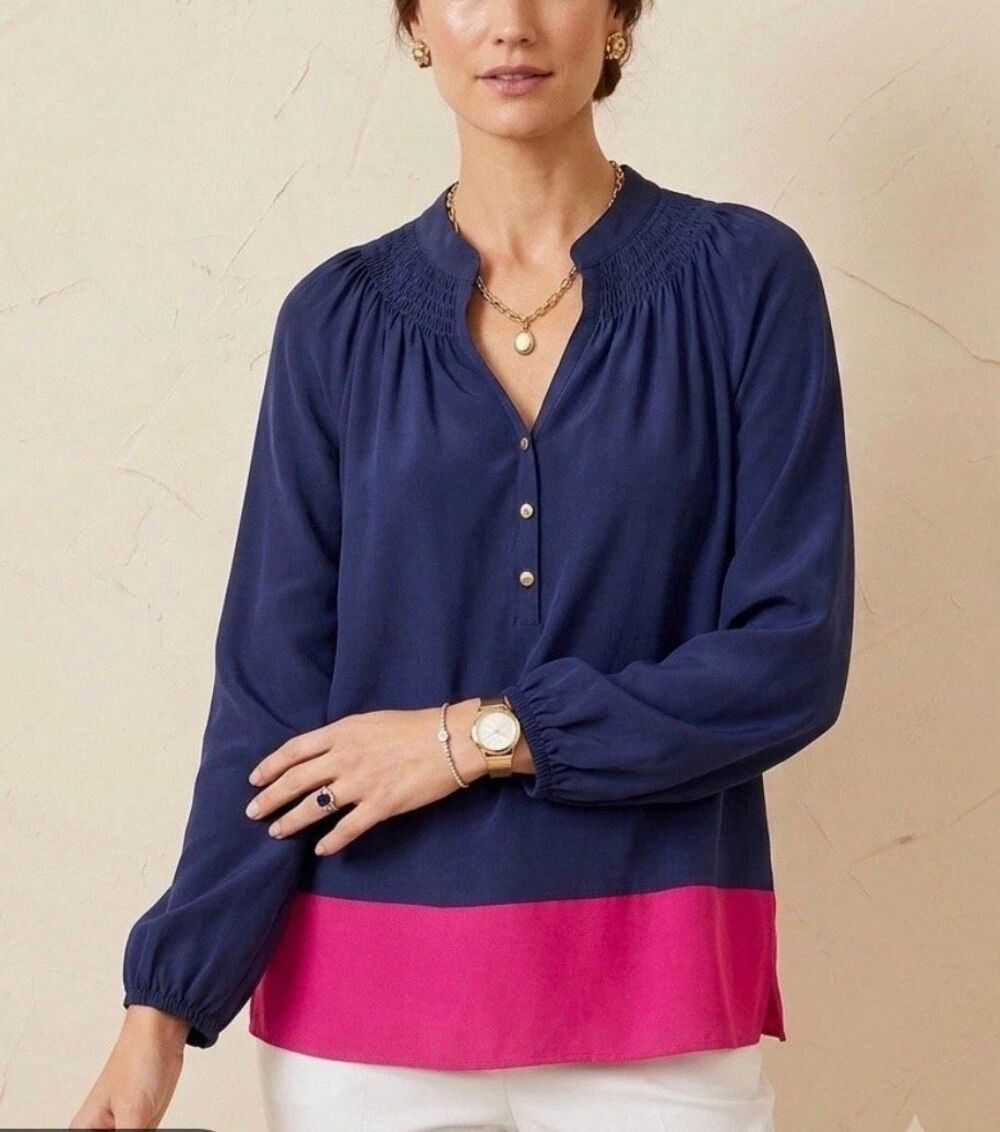 Lilly Pulitzer 100% silk colorblock Elsa blouse size small